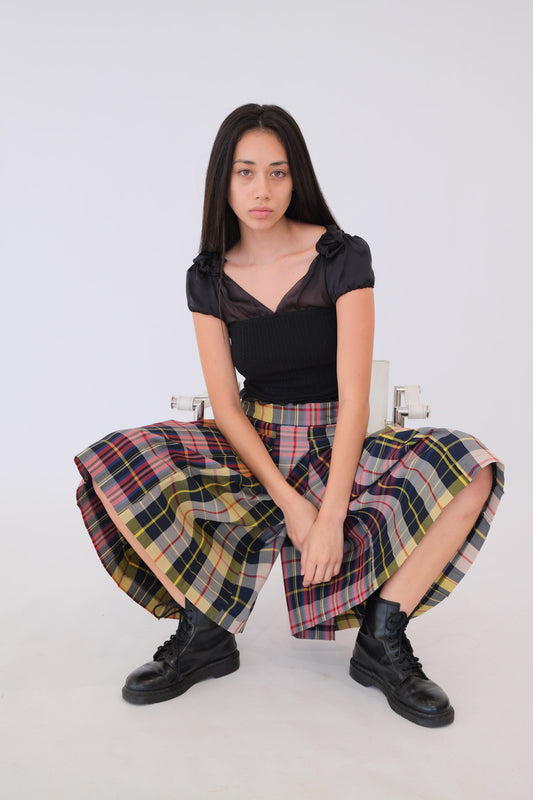 Comme Des Garcons Flare Checkered Pleat Midi Skirt