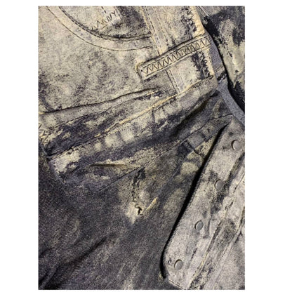 Christian Dior Metallic Paint Faded Fold Over Waist Straight Jeans