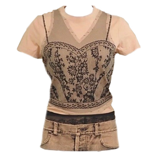 Christian Dior Lace Cami Jeans Graphic Tee