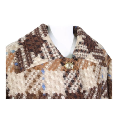 Valentino Boutique Tassel Trim Pixelated Checkered Wool Tweed Coat Skirt Set