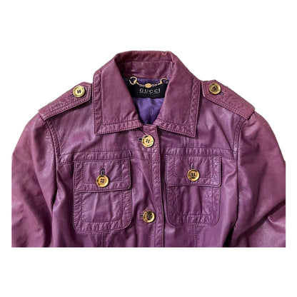 Gucci Leather Gold Button Military Jacket