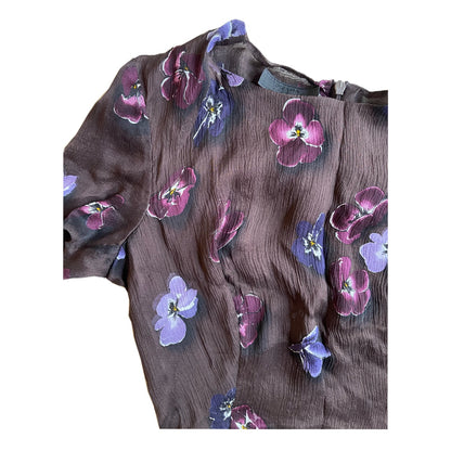 Prada Brown Floral Silk Midi Dress