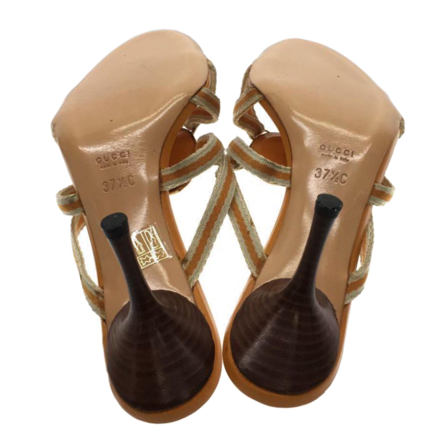 Gucci Metal Logo Stripe Fabric Strappy Sandals sz37.5
