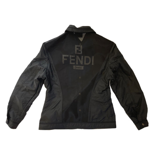 Fendi Nylon Button Down Trucker Jacket W Mesh Logo