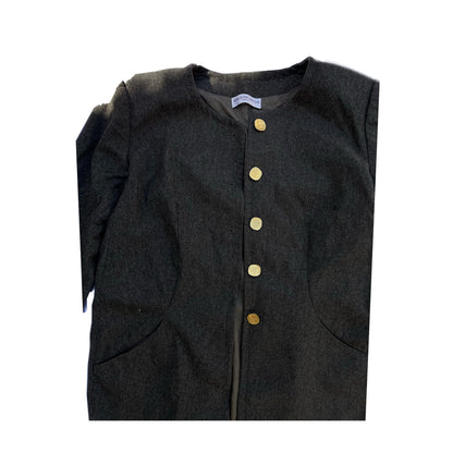 Balenciaga Charcoal Wool Gold Button Down Coat