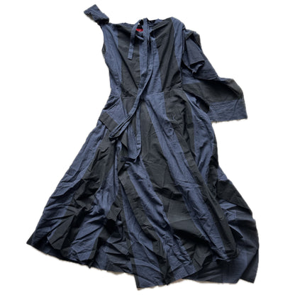 Vivienne Westwood Red Label Stripe Midi Dress w Detachable Cowl Neck & Belt