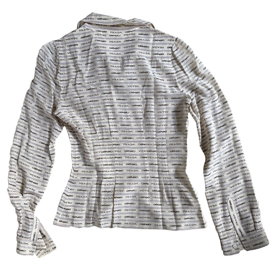 Prada Logo Print Long Sleeve Button Down Blouse