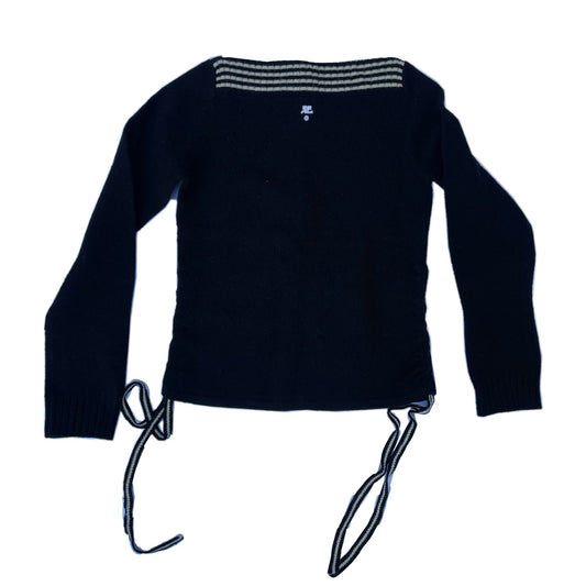 Courreges Wool Boat Neck LS Tie Top