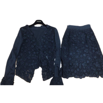 Valentino Crochet Floral Knit Cardigan Skirt Set