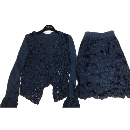 Valentino Crochet Floral Knit Cardigan Skirt Set