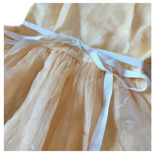 Red Valentino Yellow Tulle Babydoll Floral Sless Dress