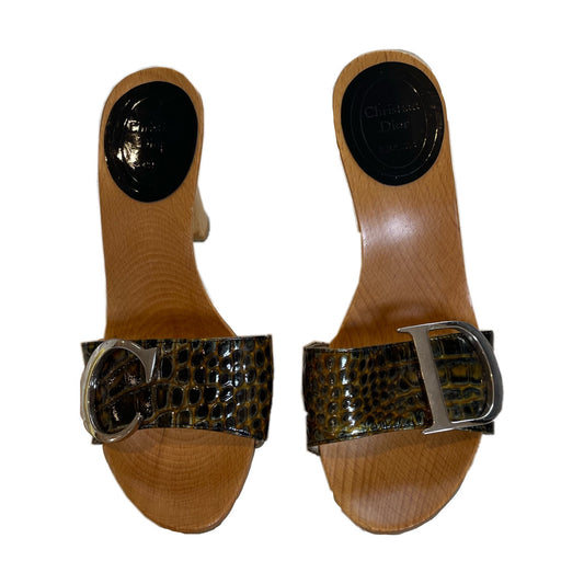 Christian Dior Logo Alligator Skin Wooden Clogs