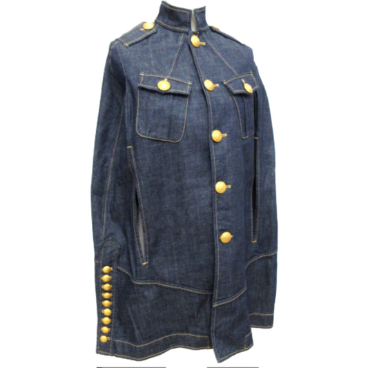 D   Squared2 Denim Cape w Gold Button Detail