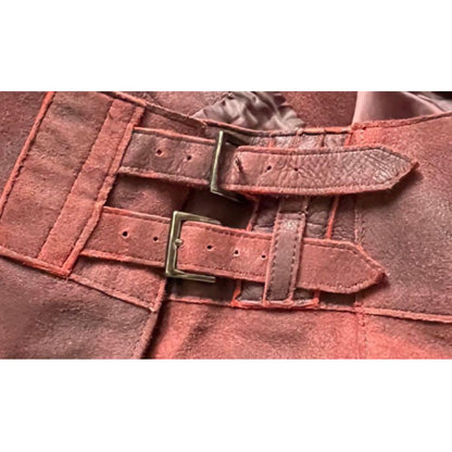 Sonia Rykiel Suede Leather Red Double Buckle Skirt