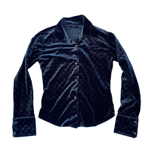 Gucci Monogram Crushed Velvet Button Down