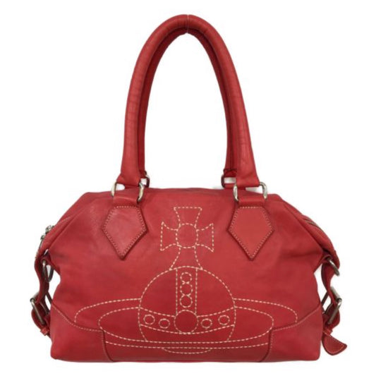 Vivienne Westwood Orbit Logo Leather Double Strap Tote Shoulder Bag