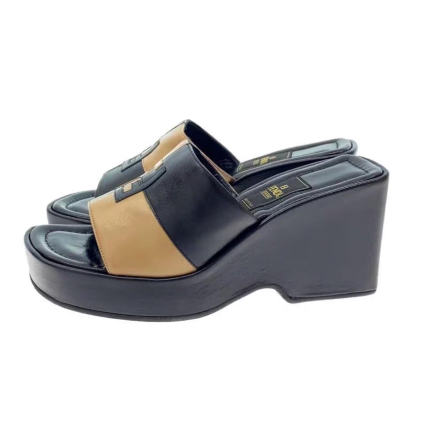 Fendi Leather Wedge Platform Bicolour Logo Sz 37