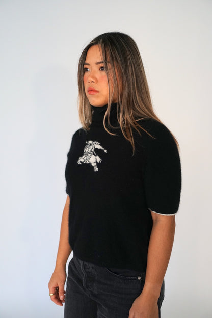 Burberry London Logo SS Knit Turtleneck Top