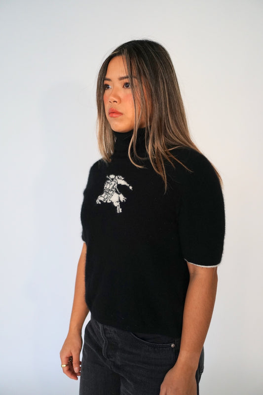 Burberry London Logo SS Knit Turtleneck Top