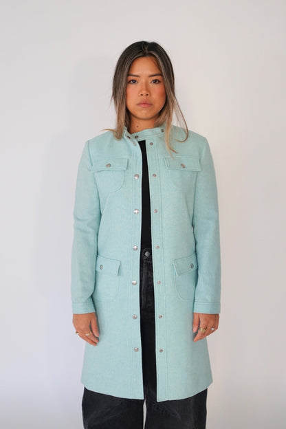 Courreges Glitter Baby Blue Motor Snap Button Coat