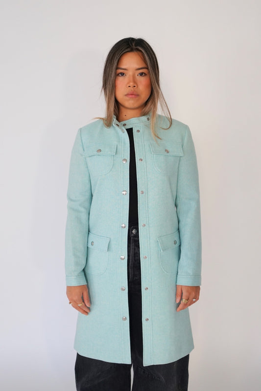Courreges Glitter Baby Blue Motor Snap Button Coat