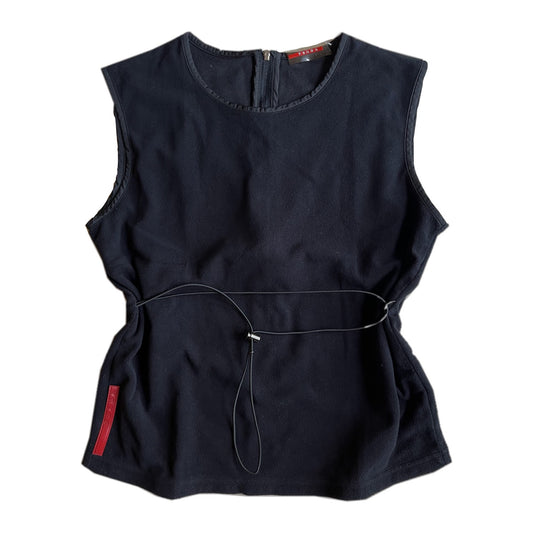 Prada Logo Fleece Zip Vest W/ Adjustable Cord