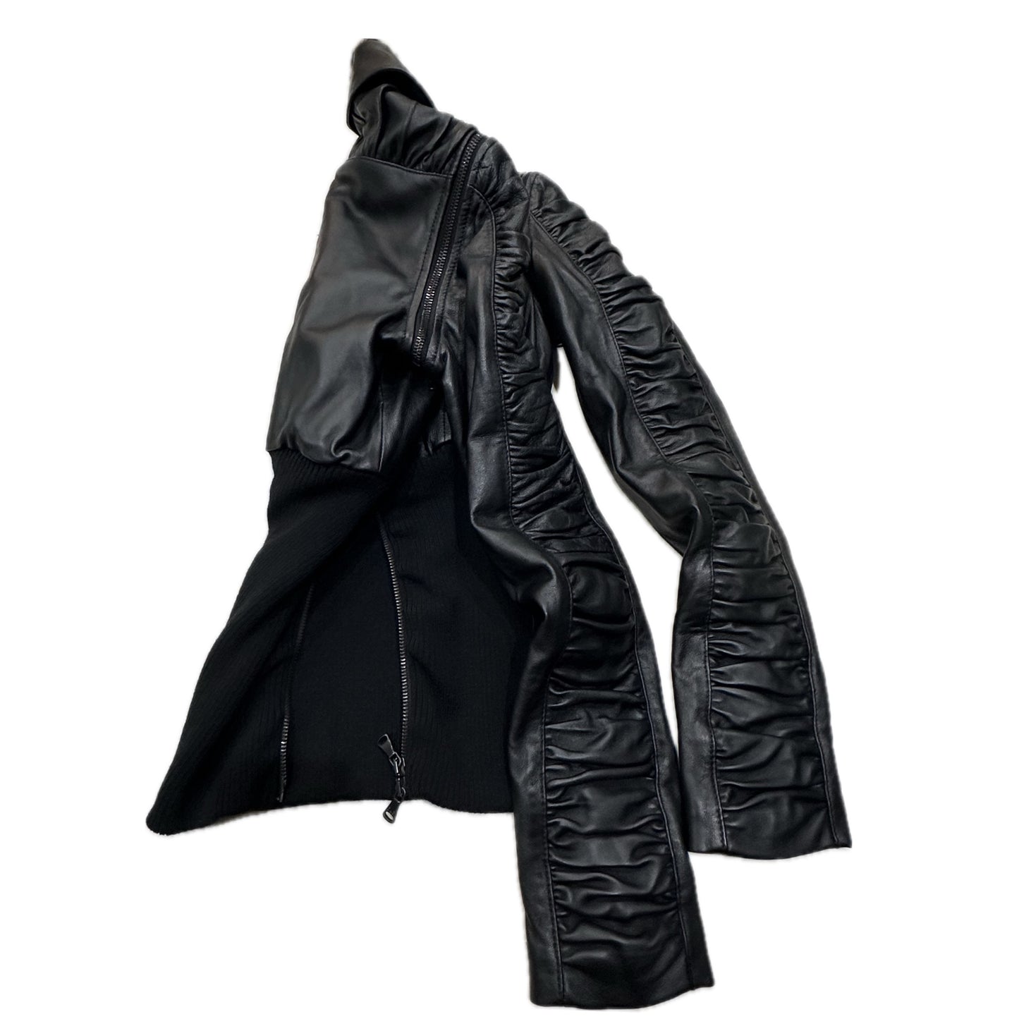 Dolce & Gabbana Leather Pleated Sleeve LeatherJacket w Elastic Waist