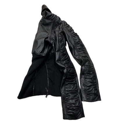 Dolce & Gabbana Leather Pleated Sleeve LeatherJacket w Elastic Waist