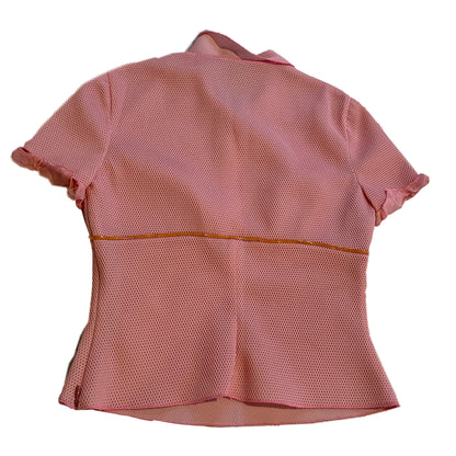 Prada Pink SS Mesh Ruffle Hem w Leather Trim UnderBoob Polo