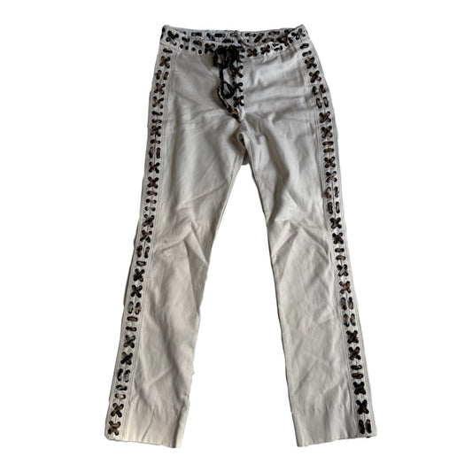 Yves Saint Laurent Leopard Scarf Lace Up Beige Tapered Pants