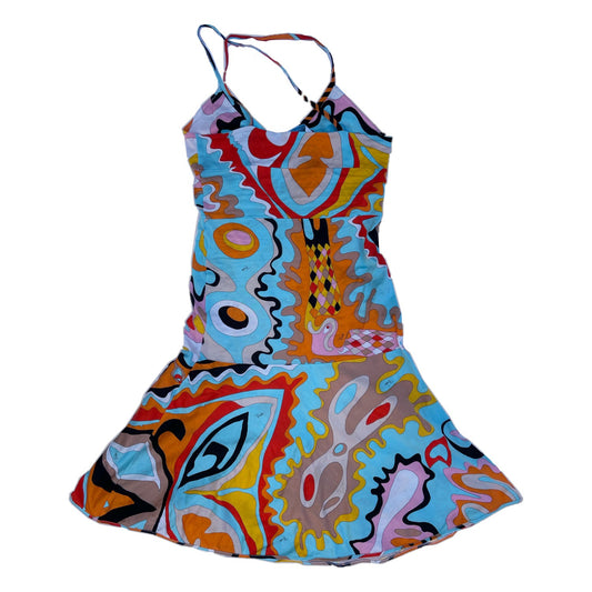 Emilio Pucci Multi Pattern Cross Peplum Bodycon Midi Dress