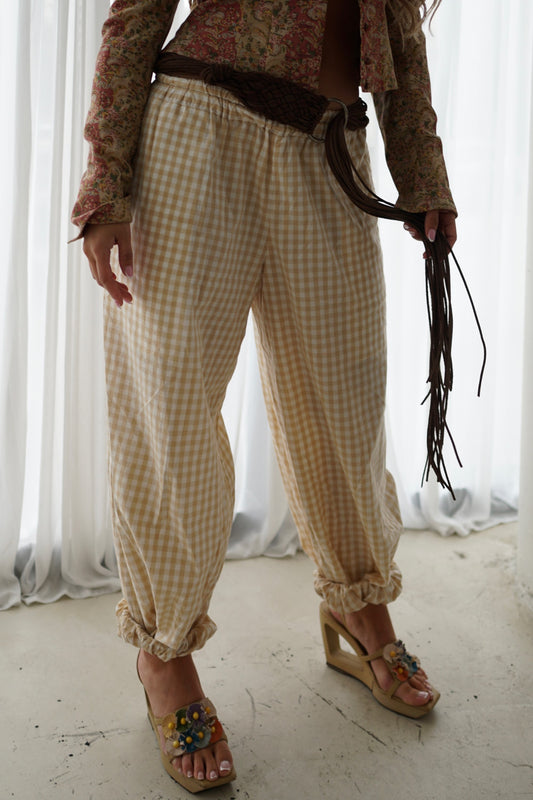 Comme Des Garcons Gingham Checkered Elastic Jogger Pants