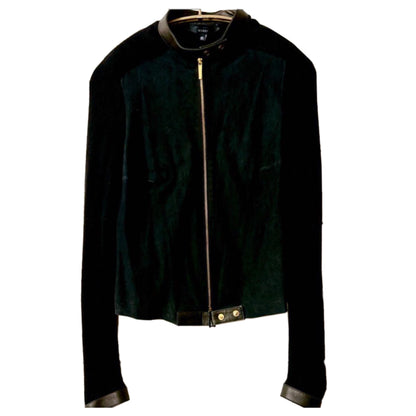 Gucci Cashmere Sleeve Suede Body Leather Zip Motor Cardigan