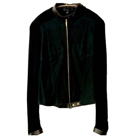 Gucci Cashmere Sleeve Suede Body Leather Zip Motor Cardigan
