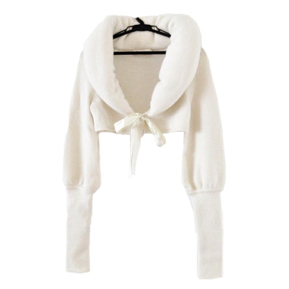 Valentino Cashmere Knit Puff Collar Tie Bolero Cardigan