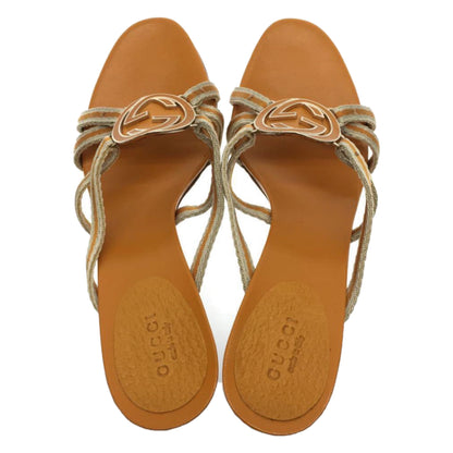 Gucci Metal Logo Stripe Fabric Strappy Sandals sz37.5