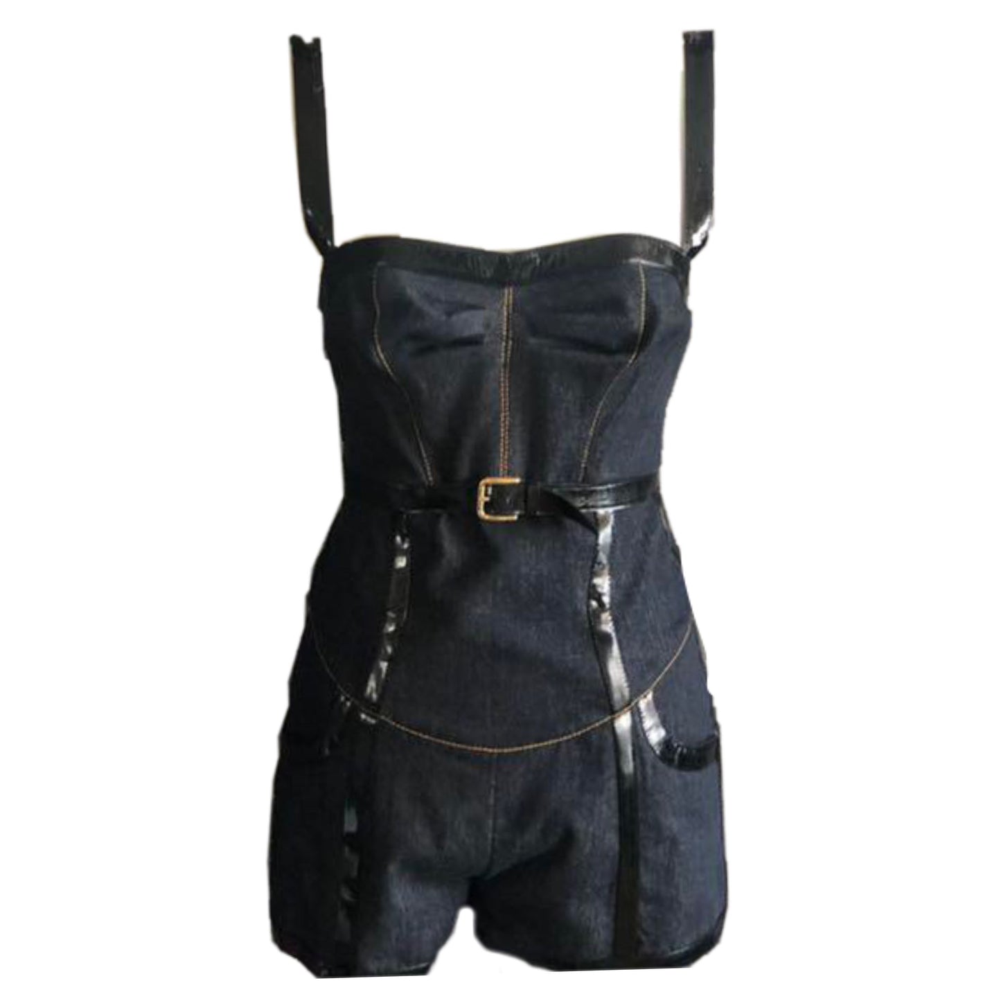 Dolce & Gabbana Denim Patent Leather Trimming Playsuit