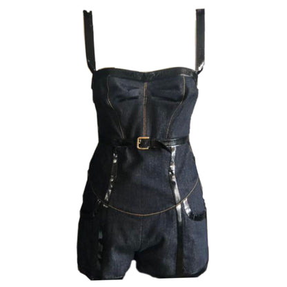 Dolce & Gabbana Denim Patent Leather Trimming Playsuit