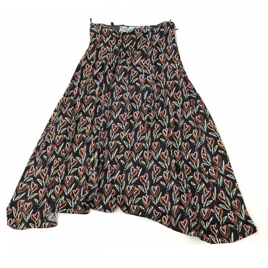 Prada Scribble Heart Flower Silk Midi Skirt