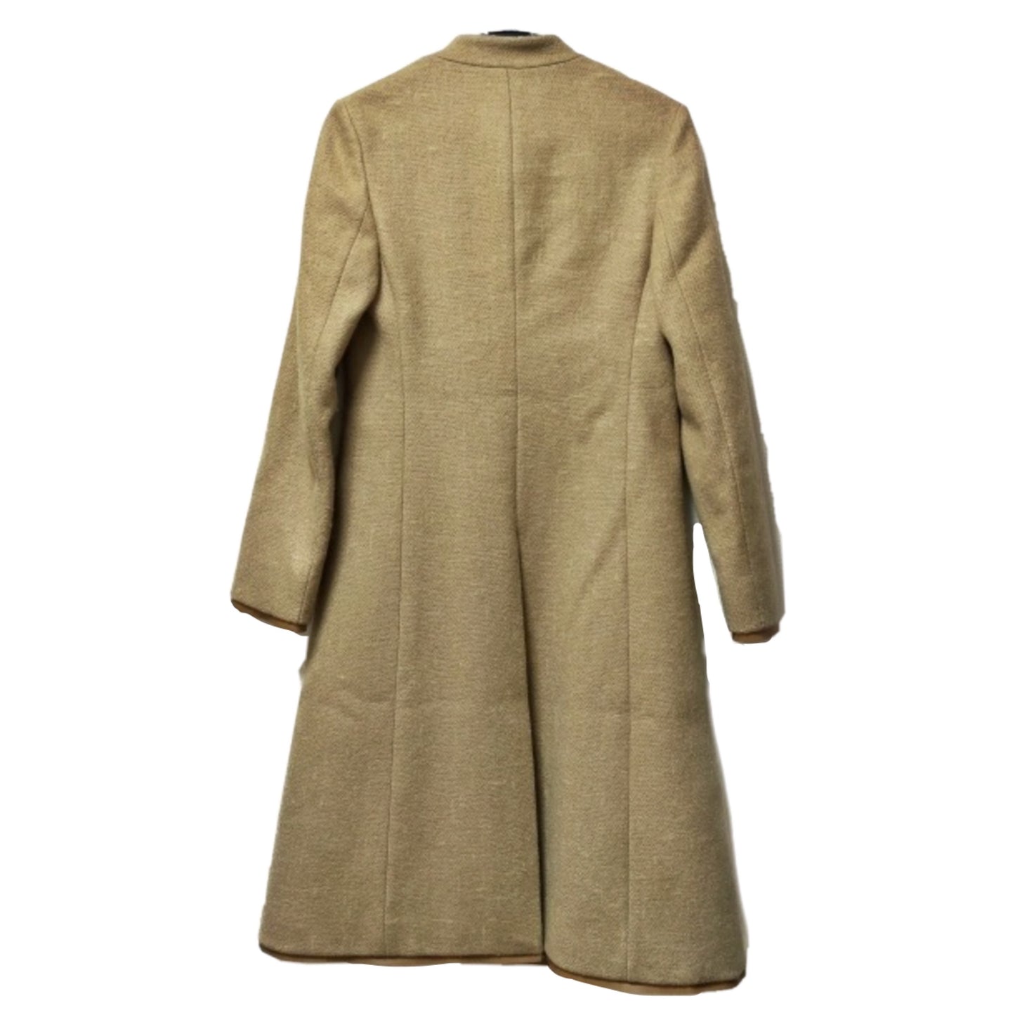 Prada Wool Leather Trim Mandarin Collar Buckle Belt Coat