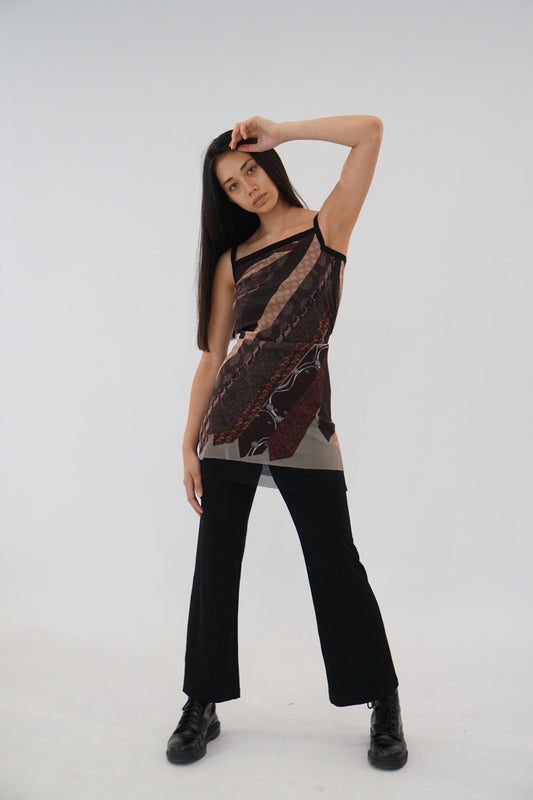 Jean Paul Gaultier Multi Tie Graphic Mesh Print Dress