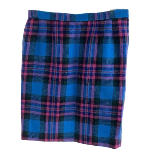Yves Saint Laurent Plaid Blue Purple Pencil Skirt