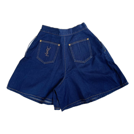 Yves Saint Laurent YSL Rhinestone Logo Denim Bermuda Shorts