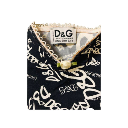 Dolce & Gabbana Scribble Logo Cami Lace Trim Top