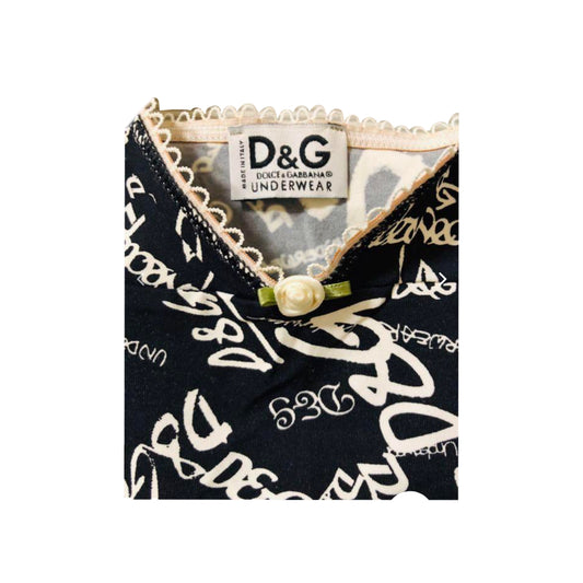 Dolce & Gabbana Scribble Logo Cami Lace Trim Top