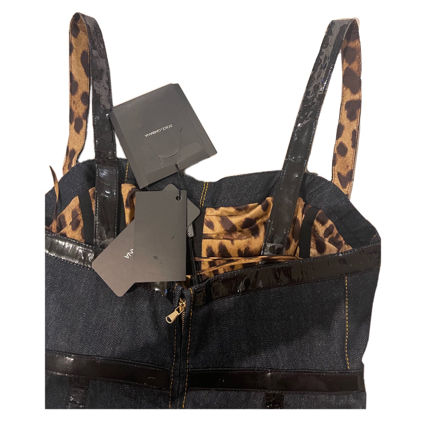 Dolce & Gabbana Denim Patent Leather Trimming Playsuit