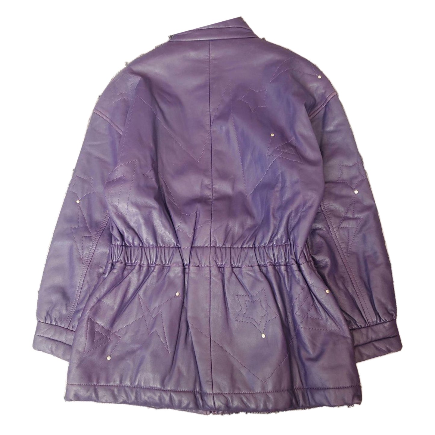 Courreges Leather Purple Star Embroidery Elastic Waist LS Coat