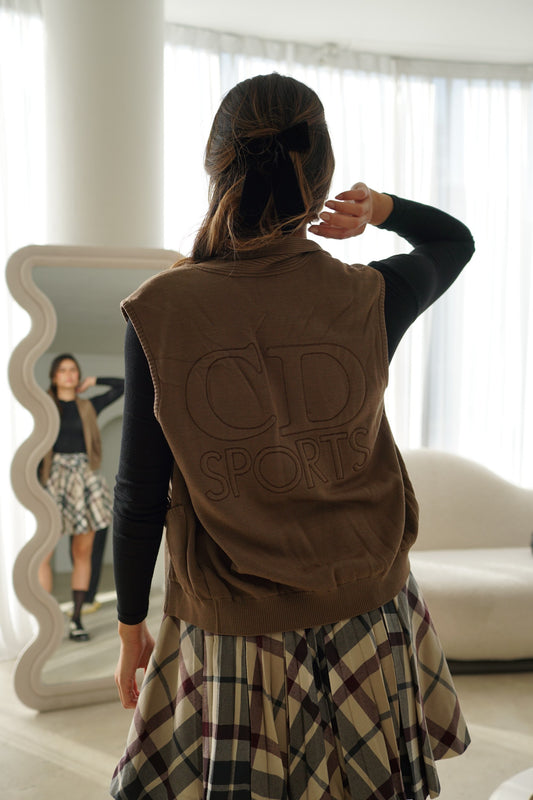 Christian Dior Sports Brown Quilted Logo Embroidery Button Down Vest