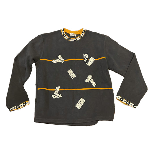 Yves Saint Laurent Charcoal Fleece DominosYSL Logo Sweater