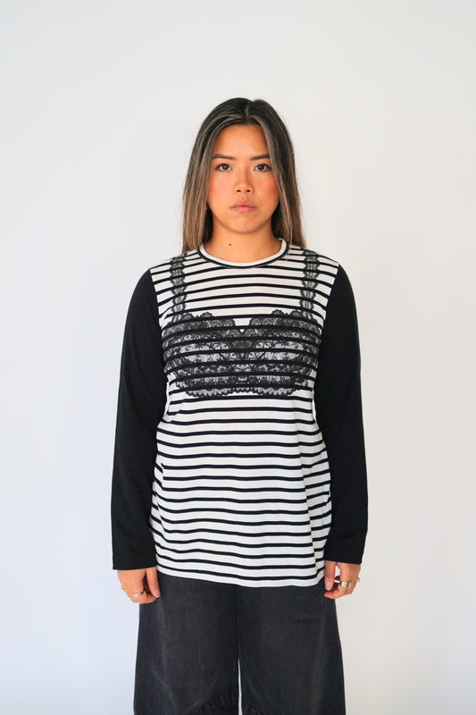 Tricot Comme Des Garcons Lace Bra Graphic Print Stripe LS Tee